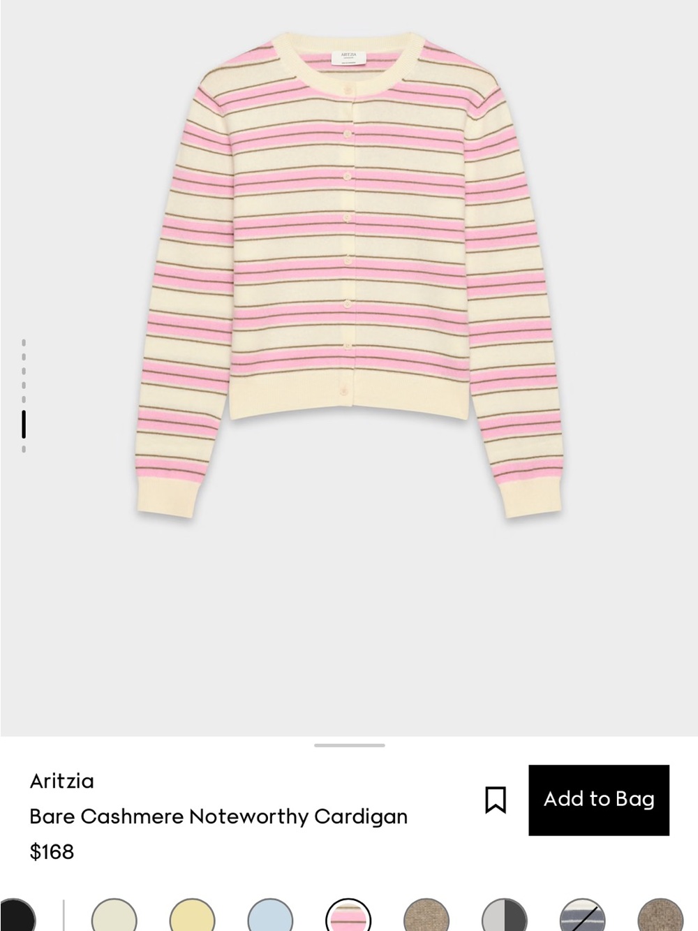Aritzia Cream Cardigan with Pink & Brown Stripes